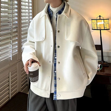 Riolio Winter Short Woolen Coat Men Warm Retro Thickened Woolen Jacket Men Streetwear Korean Loose Woolen Coat Mens Oversized Overcoat